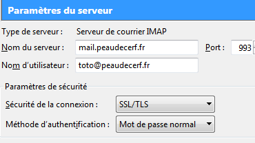 Paramètre du serveur IMAP peaudecerf.fr