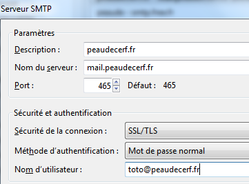 Paramètre du serveur SMTP peaudecerf.fr